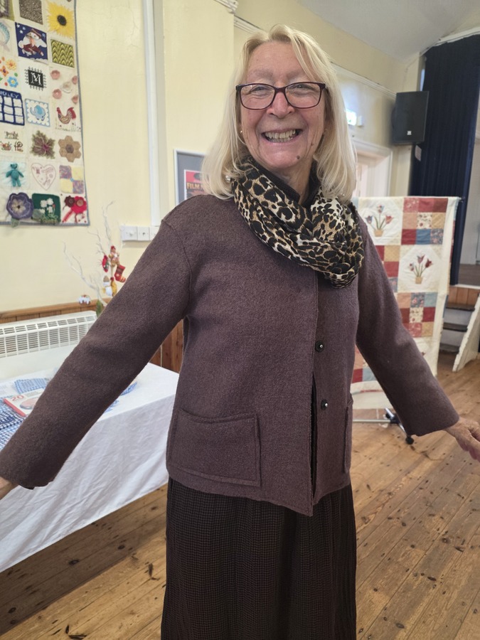 Davina models her handmade jacket